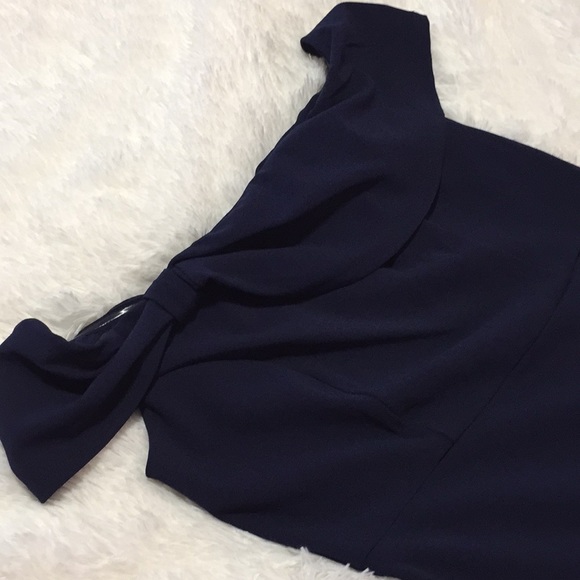 Navy Blue off Shoulder Sheath Dress Sz 8 - Picture 4 of 5